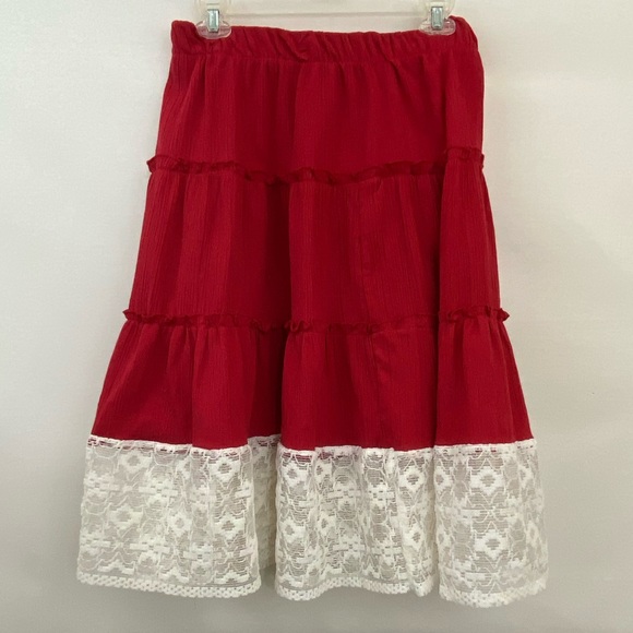 Dresses & Skirts - 3/$20 PLUS SIZE 3X Red & Lace Tier MIDI Skirt D-47